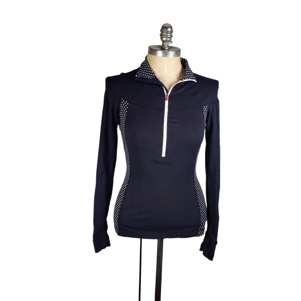 Lululemon 1/4 zip Black Polka Dot Shirt Top Wet Dry Warm
